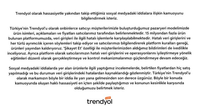 Trendyol'dan açıklama