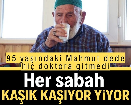 95 yaşındaki Mahmut dede hiç doktora gitmedi: Her sabah kaşık kaşıyor yiyor