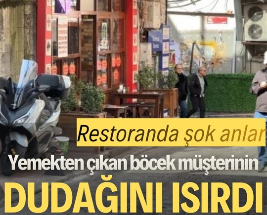 Restoranda şok anlar: Yemekten çıkan böcek müşterinin dudağını ısırdı
